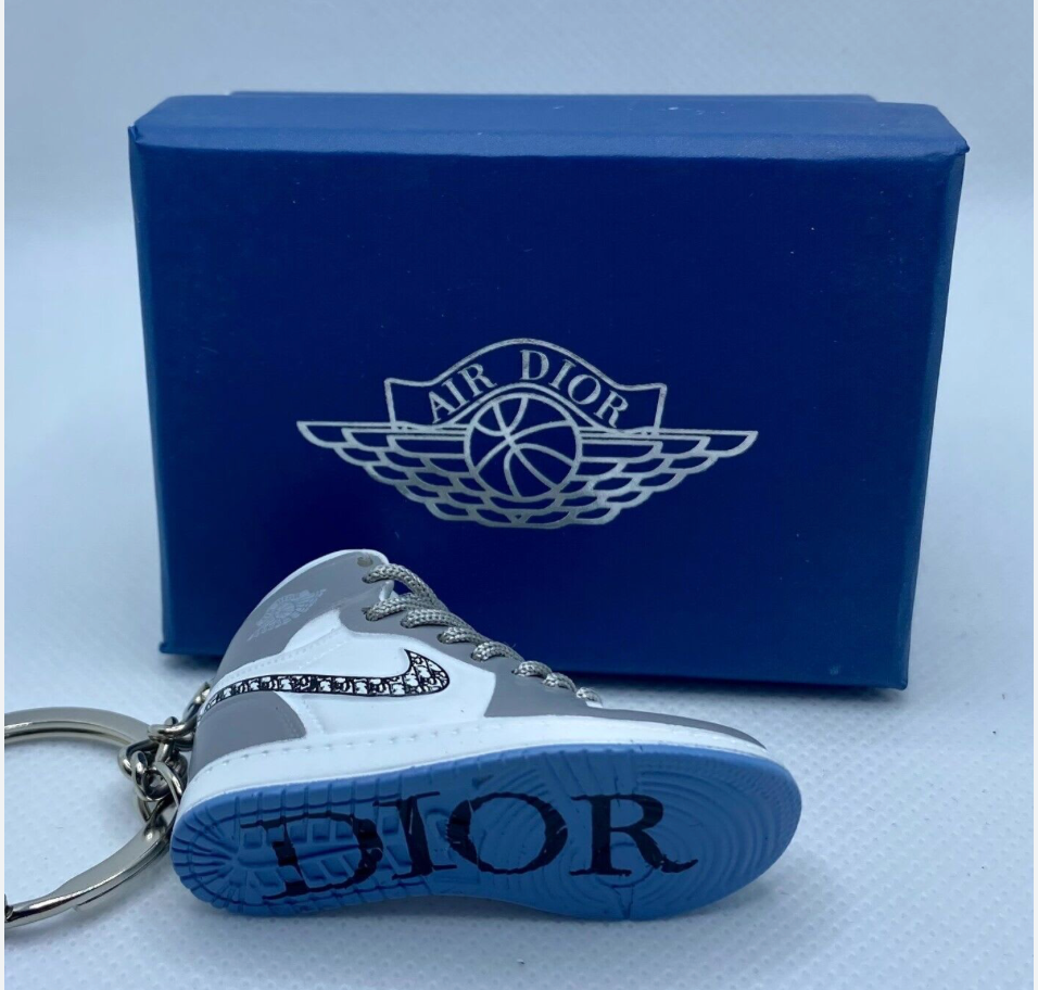 Mini Nike Dior Jordan Grey 3D Keyring sneaker Trainer Key chain shoe + Gift Box