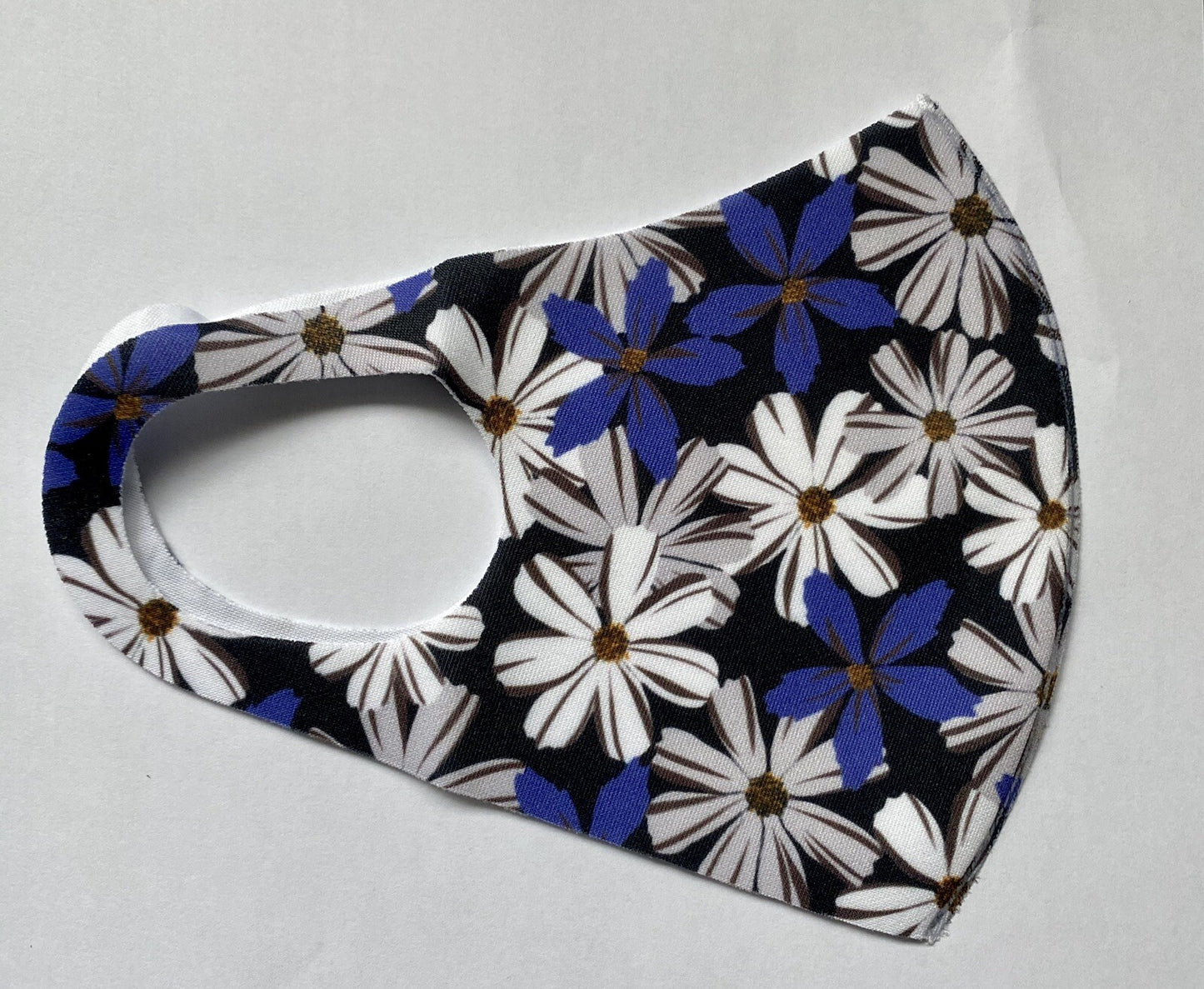 Ladies washable soft face mask flower daisy white navy Fabric Covering reusable 