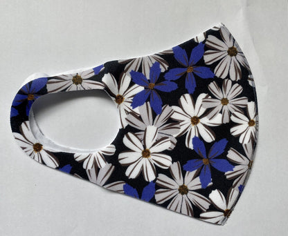 Ladies washable soft face mask flower daisy white navy Fabric Covering reusable 