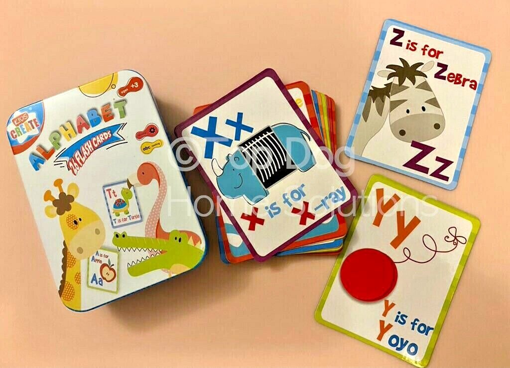 Children's Kids Flash Cards tin Alphabet Number Educational Pre School Learning