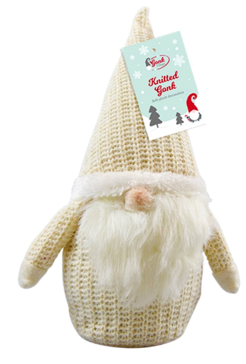 Gonk 3 X Cute knitted grey white Santa Dwarf Hats standing 25cm Christmas
