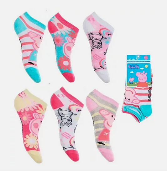 3 Kids Peppa Pig Socks 6 8 9 11 12 trainer invisible secret socks Pk 3 Girl Boy