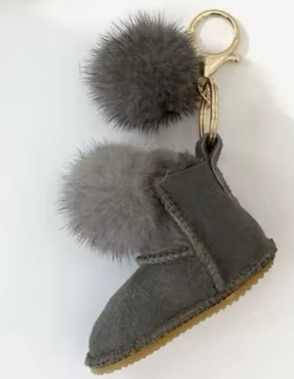 Cute Furry Snow brand boot keyring Gift pom pom Fur shoe Keychain Bag Charm