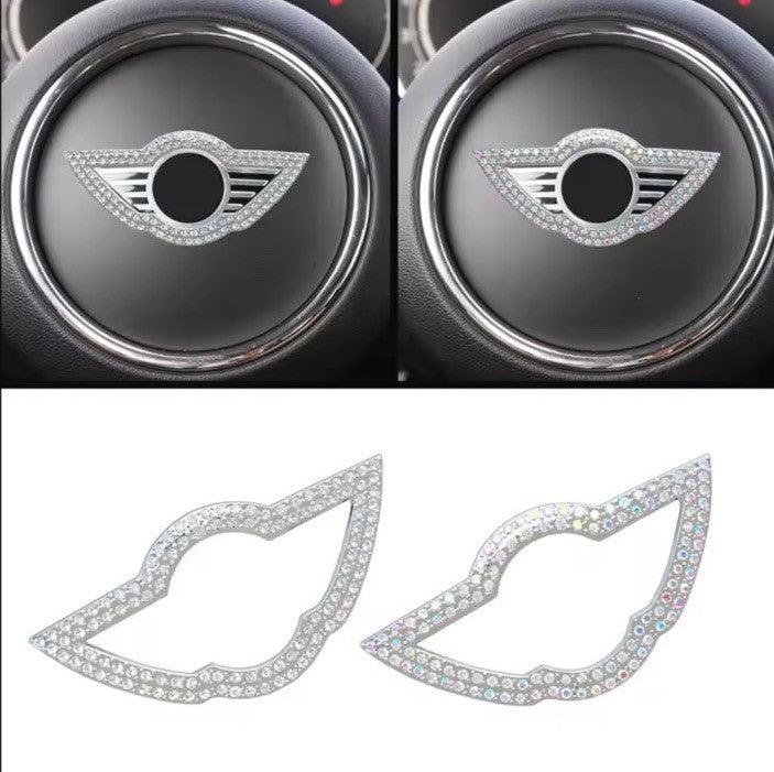 Car Mini Rhinestone Steering Wheel Center Emblem Cooper Diamond Sticker Logo