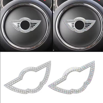 Car Mini Rhinestone Steering Wheel Center Emblem Cooper Diamond Sticker Logo