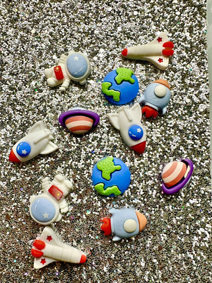 Space Man Flat back Resin Cabochon Embellishment Planet Rocket Earth Craft Galax
