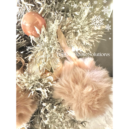Christmas 4 Furry Pink Pom Pom Hanging snowball Tree Bauble Xmas Decoration