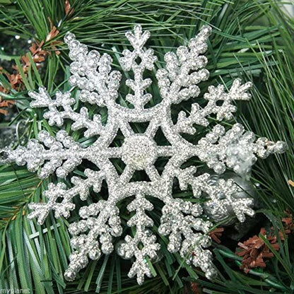 Snowflakes Silver Christmas 12 Pack Glitter Hanging Tree Decorations Frozen Pack