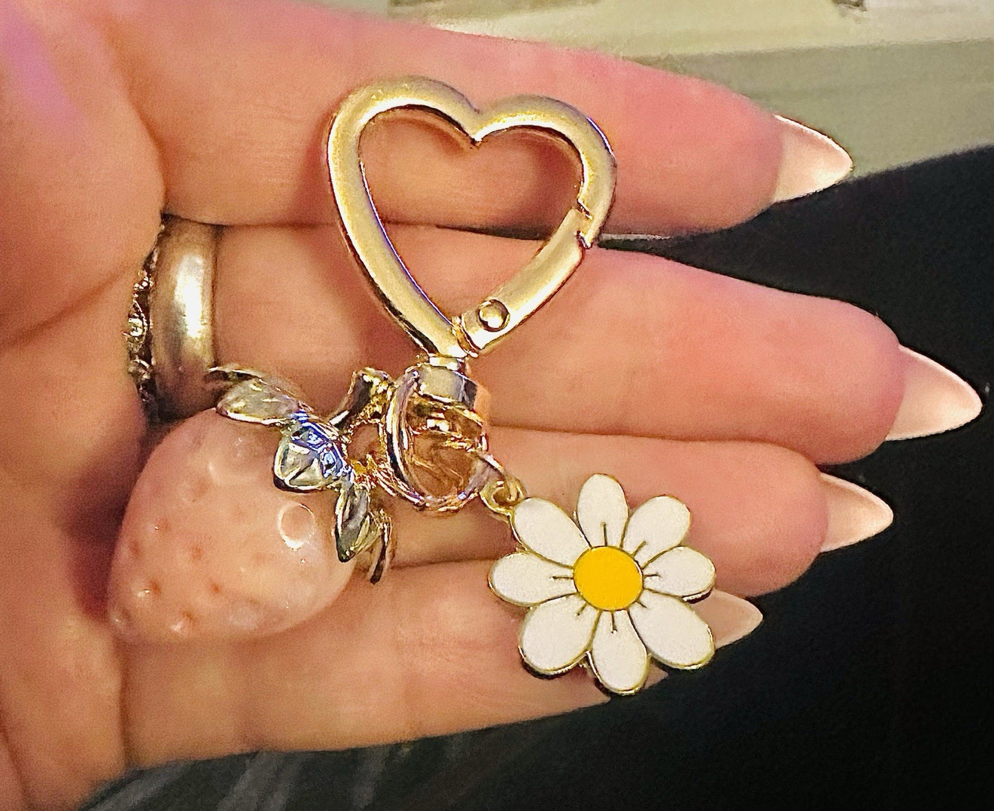 Heart Pink Red Strawberry Daisy Keyring Keychain Christmas Gift Inc Gift Bag