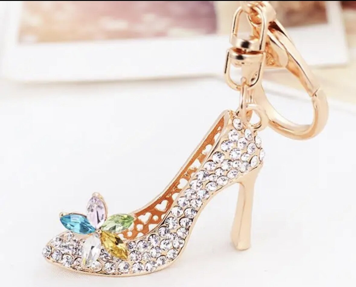 Crystal High Heel Shoe Key ring Car Chain Bag Charm Shiny Rhinestone Gift Bling
