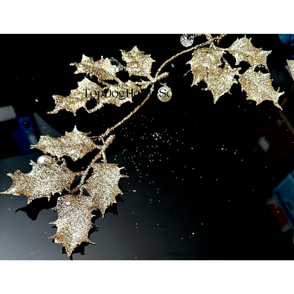 Light Gold Hanging Holly Decoration Christmas 28cm xmas Pearl & Crystal Droplets