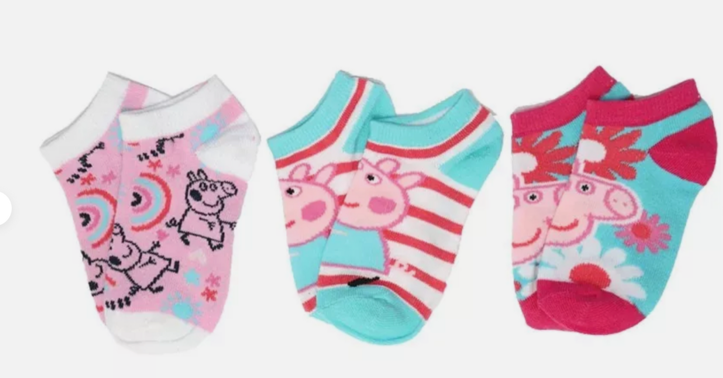3 Kids Peppa Pig Socks 6 8 9 11 12 trainer invisible secret socks Pk 3 Girl Boy