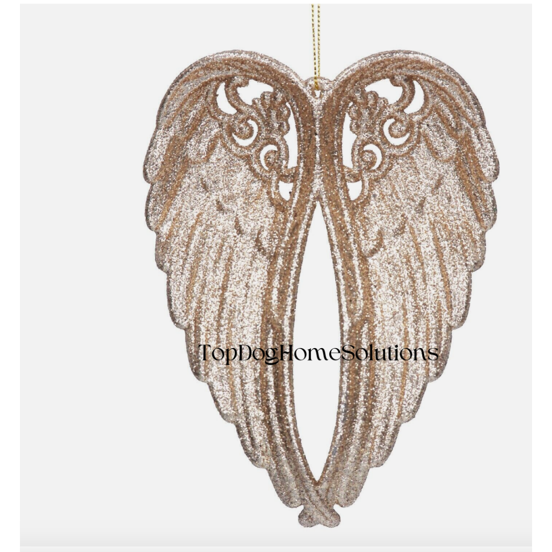 10 x Angel Wings Christmas Rose Gold Hanging Glitter Decoration Tree Ornament