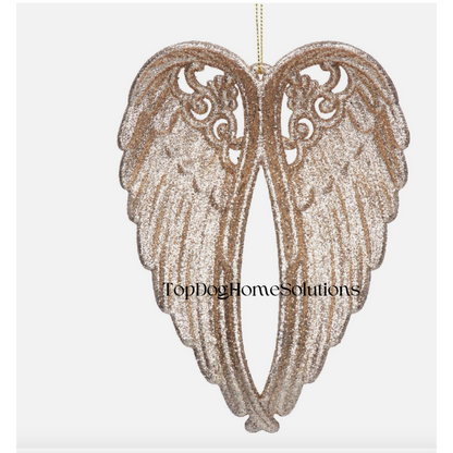 10 x Angel Wings Christmas Rose Gold Hanging Glitter Decoration Tree Ornament