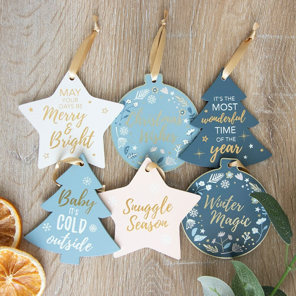 Christmas sign hanging baubles tree star Pink Blue decorations white