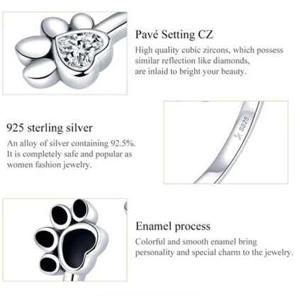 Dog Cat Ring Paw 925 Silver Footprint Rhinestone Adjustable Animal Crystal Gift