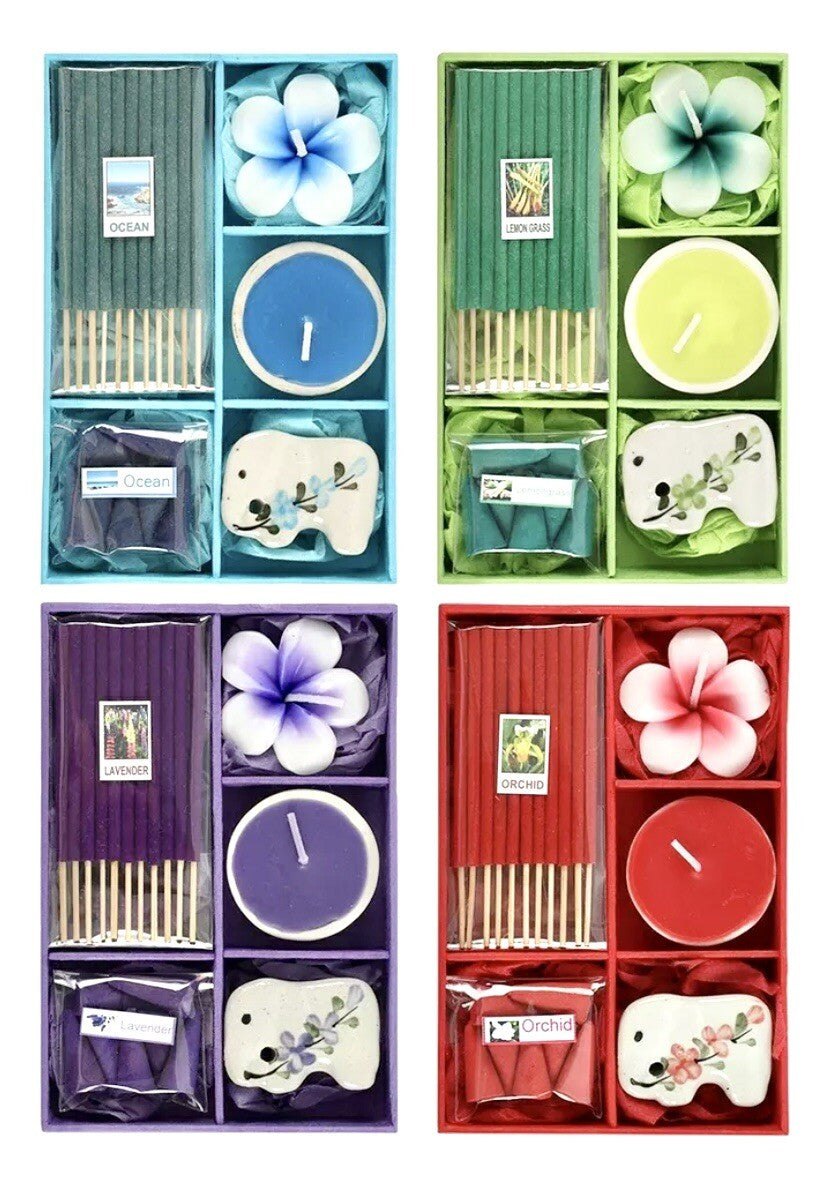 Elephant Incense Cones Sticks & Candle Gift Sets Pink Purple Green Blue Meditate