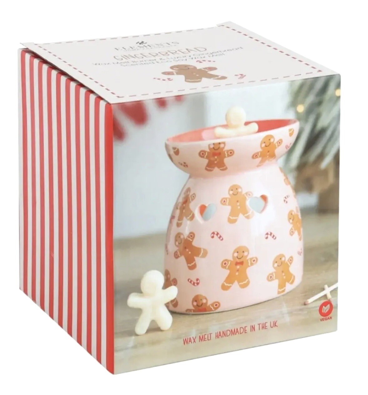 Gingerbread Man Oil Burner Christmas Wax Melt Festive Hearts Pink Red Gift Boxed