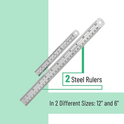 2 pk 6" 150mm 12" 300mm precision Steel Ruler Metric Metal Rule Engineering