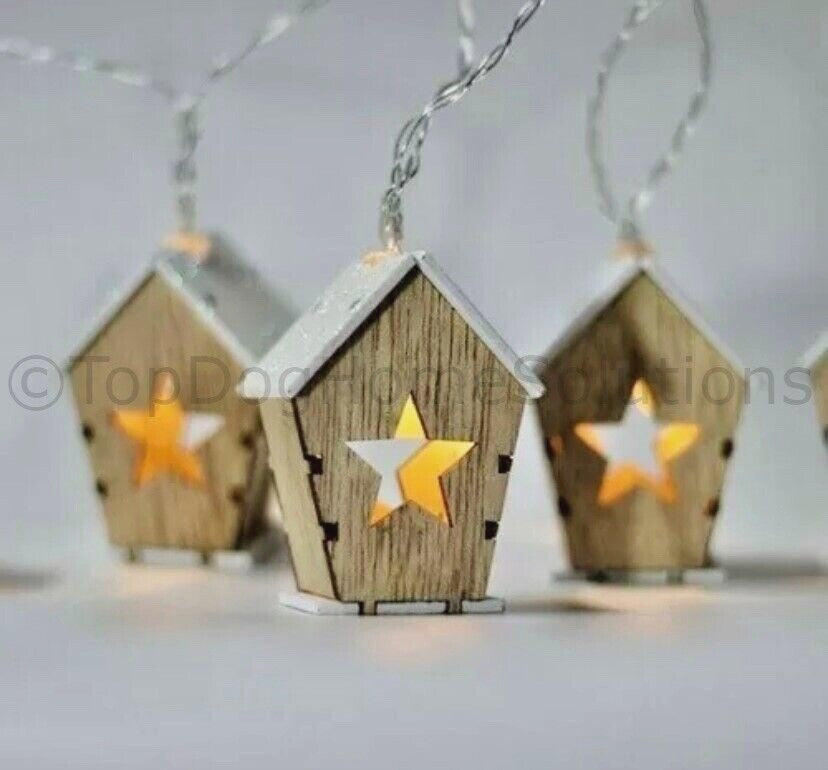 String Fairy Lights Wooden House Christmas Hanging Xmas Battery Decoration Tree