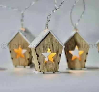 String Fairy Lights Wooden House Christmas Hanging Xmas Battery Decoration Tree