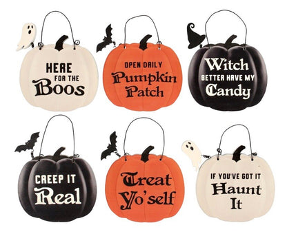 Funny Halloween Sign Hanging Decoration Pumpkin Ghost Bat Rustic Humour joke