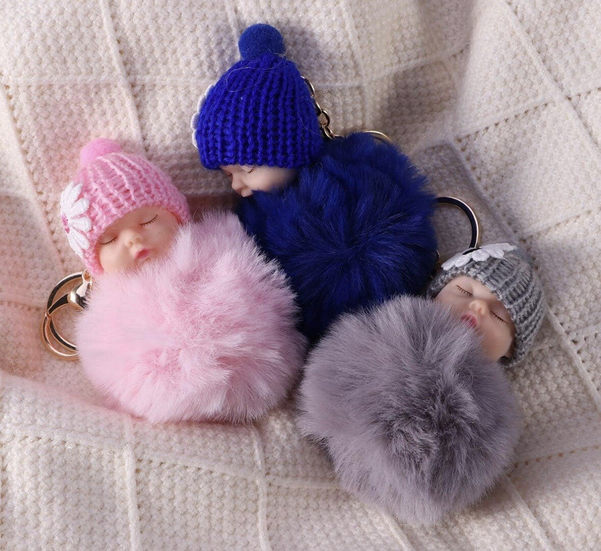 Baby Mama Keyring Pom Pom Car Key chain Bag Charm Doll Blue Pink Red Xmas Gift