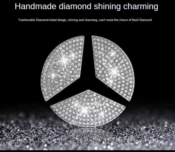 Car Mercedes Rhinestone Steering Wheel Center 50 mm Trim Diamond Sticker Logo