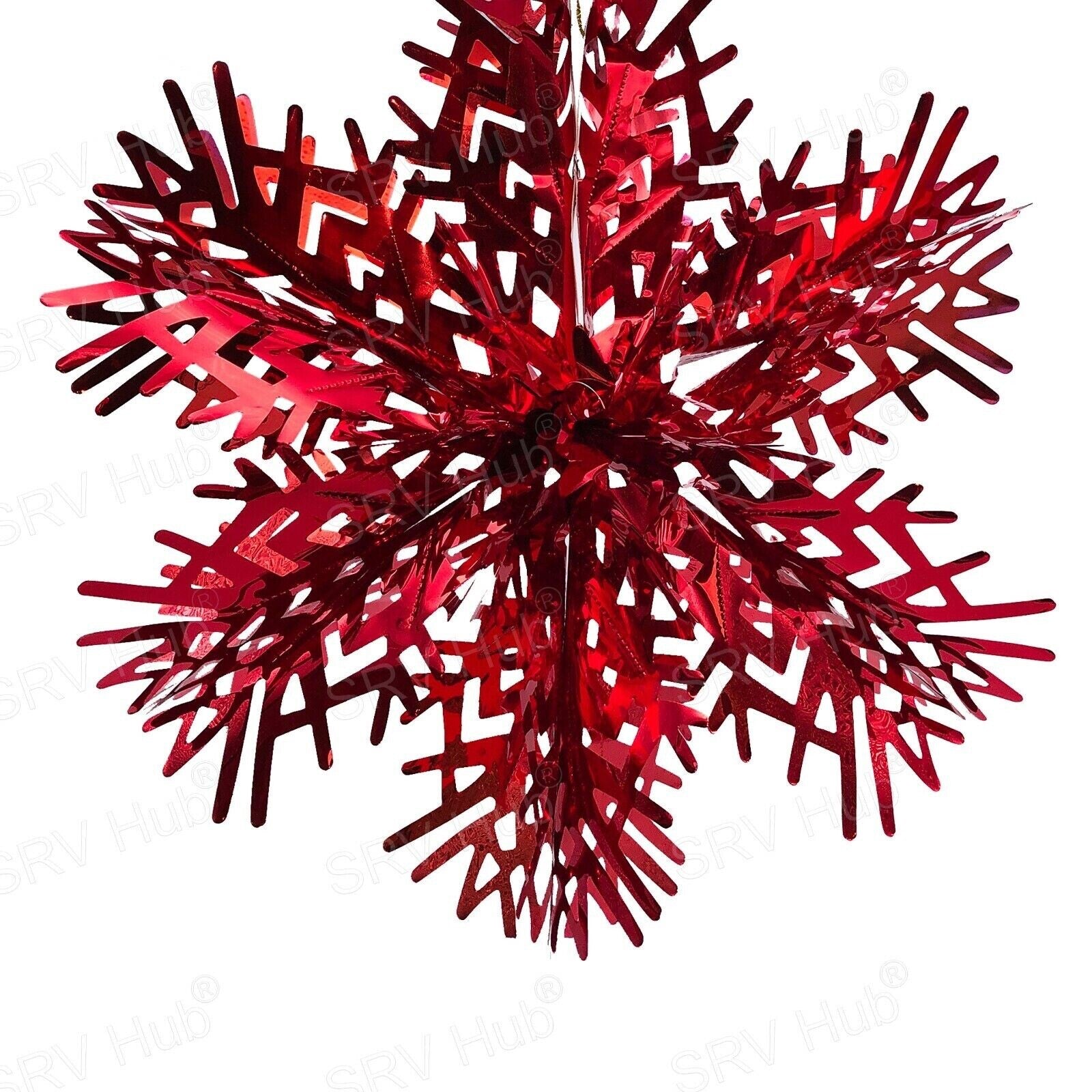 2 x CHRISTMAS RED METALLIC SNOWFLAKE BALL FOIL FAN HANGING XMAS HOME DECORATIONS