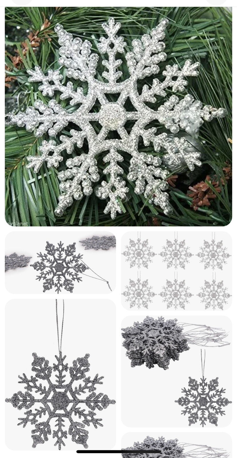 Snowflakes Silver Christmas 12 Pack Glitter Hanging Tree Decorations Frozen Pack