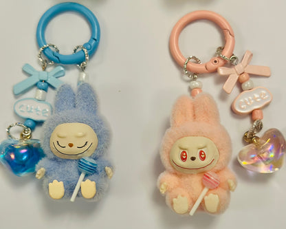 Monster lolipop La # Bu Keyring 3D Heart Charms Kawaii Doll Teddy Keychain Bag