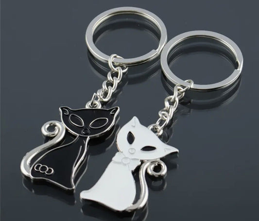 2 Valentine’s Couples Keyring Cats Black White Gift Bag Girlfriend Boyfriend