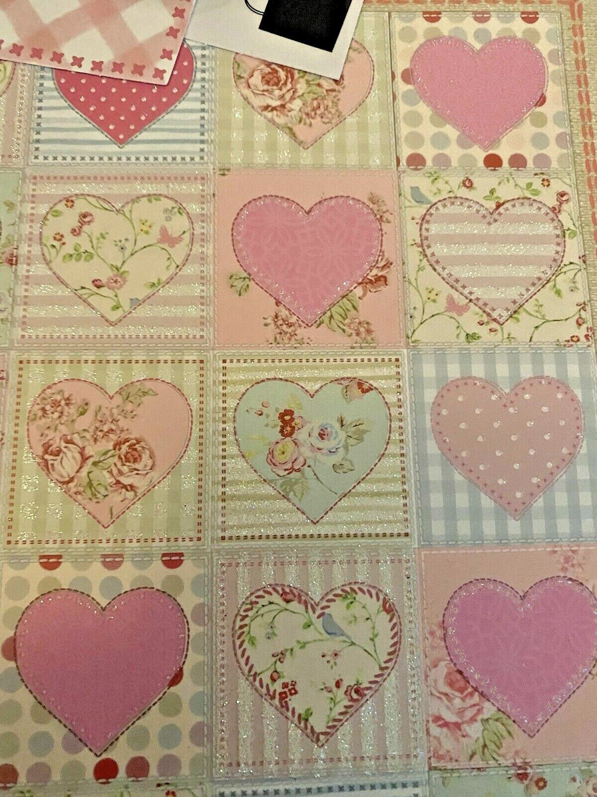 Valentine’s Pink Glitter Hearts Gift Bag Rustic & Tag Birthday 26.5 X 21cm💞