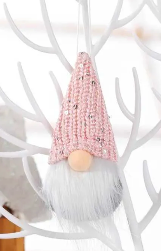 Christmas Gonk Small Nordic Gnome Hanging Tree Decoration Pink White  X 2