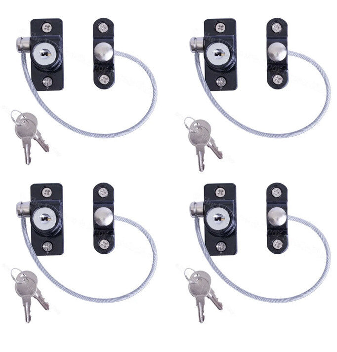 4 Black Window Door Restrictor Safety Lock UPVC Child Security Wire Cable