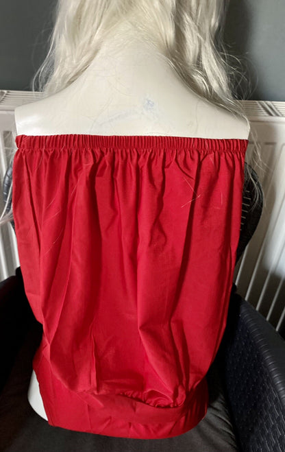 Beach Strapless Bandeau Top Bodysuit draped Red Black 10 -12  12-14 size S M 