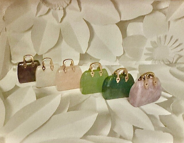 Handbag Crystal Stone Quartz Natural Healing Pendant Carved Display Ornament