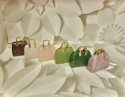 Handbag Crystal Stone Quartz Natural Healing Pendant Carved Display Ornament