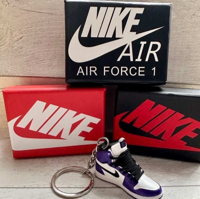 Nike Mini Jordan 3D Trainer sneaker Keyring Keychain Purple Black shoe Gift Box