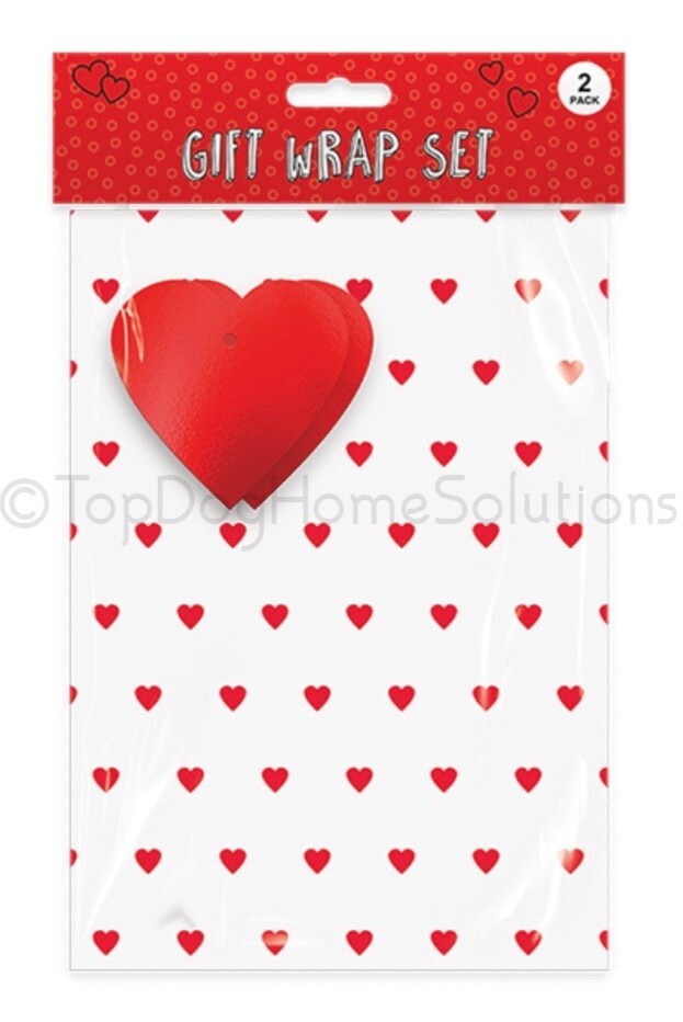 Valentines Love Gift Wrap 2 sheets Paper 2 x Tags Wrapping White Red Hearts Love
