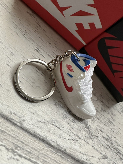 Nike Mini Jordan 3D Trainer sneaker Keyring Blue Red White Lace shoe Gift Box