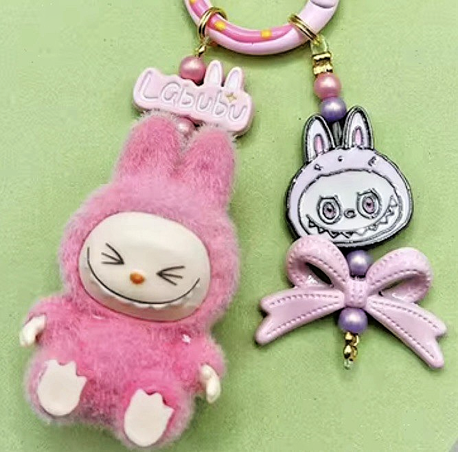 Cute Handmade keyring Labububu Heart Charm Pendant Kawaii Doll Keychain Bag