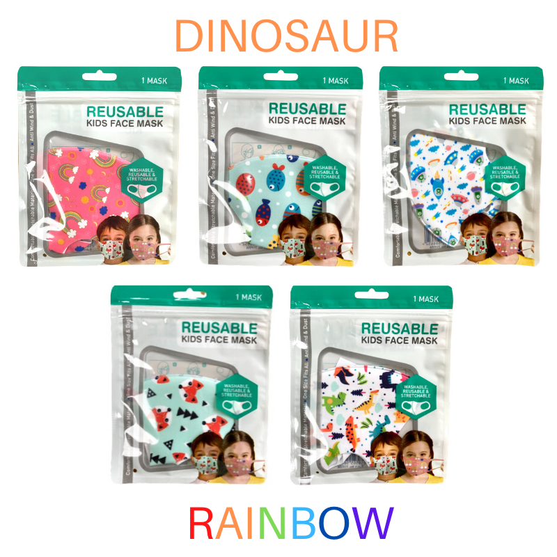 Kids washable Face Mask space dinosaur rainbow girls boys Reusable Breathable 