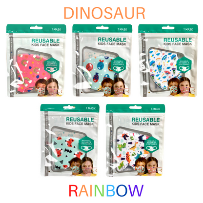 Kids washable Face Mask space dinosaur rainbow girls boys Reusable Breathable 
