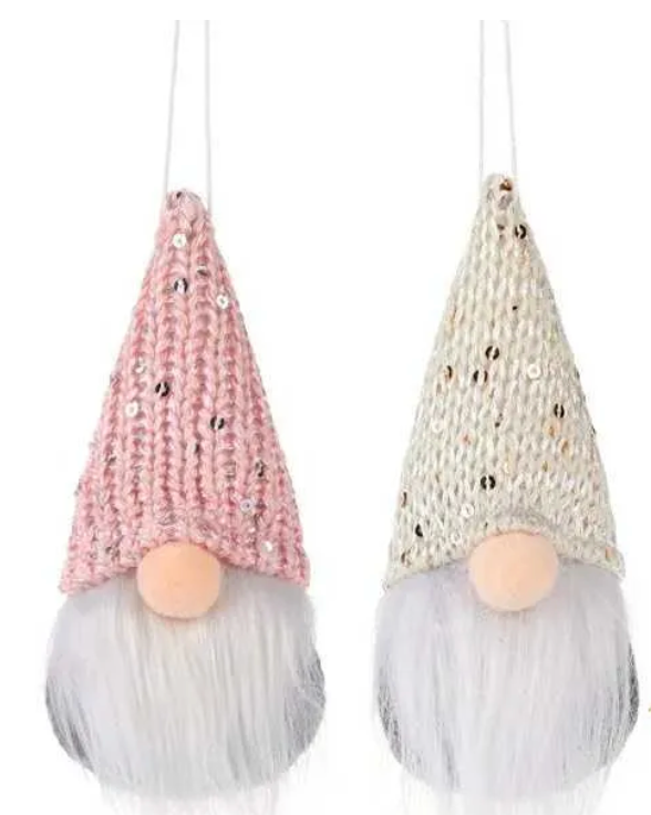 Christmas Gonk Small Nordic Gnome Hanging Tree Decoration Pink White  X 2