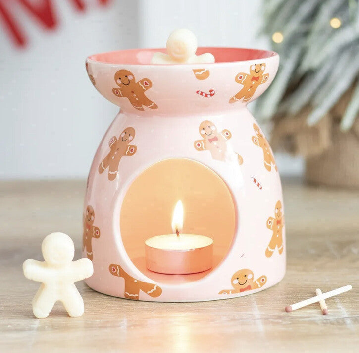 Gingerbread Man Oil Burner Christmas Wax Melt Festive Hearts Pink Red Gift Boxed