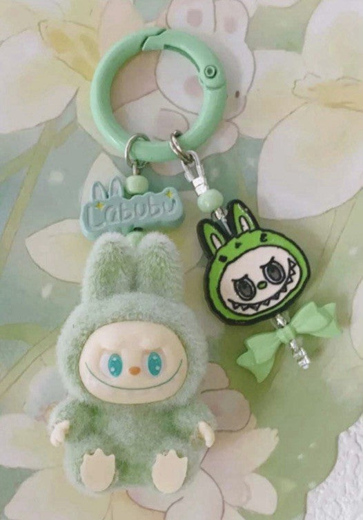 Cute Handmade keyring Labububu Heart Charm Pendant Kawaii Doll Keychain Bag