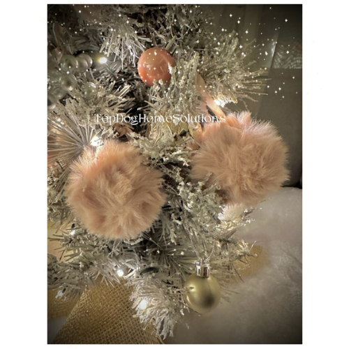 Pink Christmas Tree Baubles Fluffy  Pom Pom Hanging Decorations Snowball 8cm