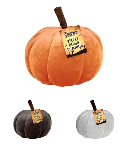 Halloween Pumpkin Cushion 3D x 3 Plush Velvet White Orange Black Decoration 16cm