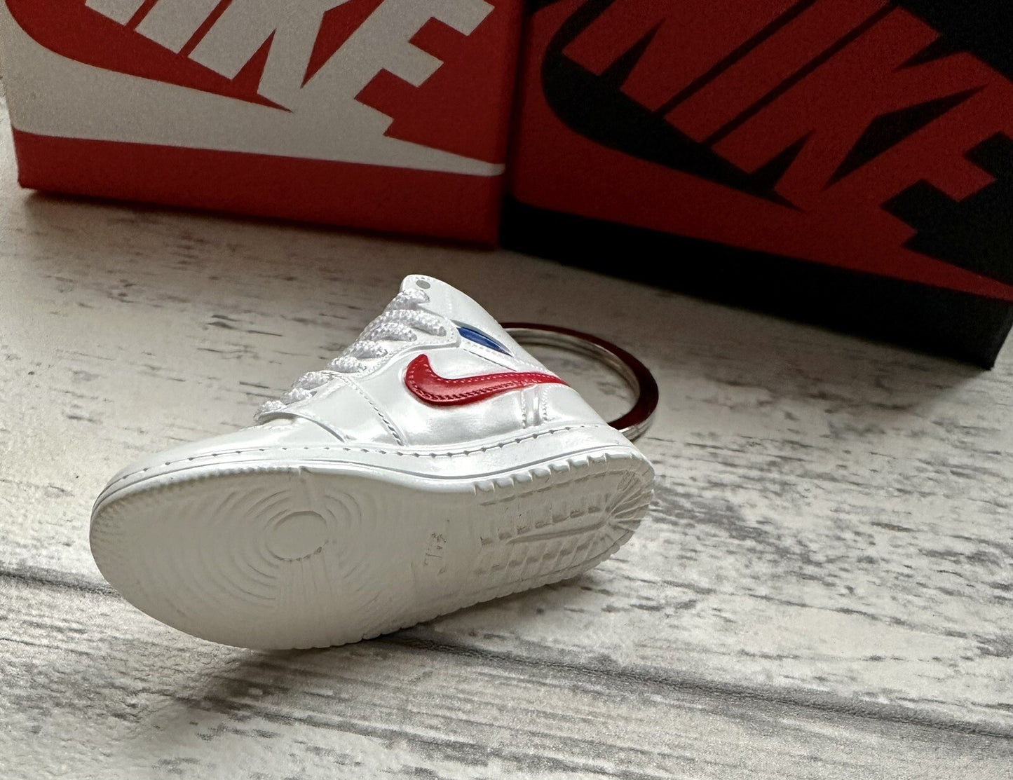 Nike Mini Jordan 3D Trainer sneaker Keyring Blue Red White Lace shoe Gift Box